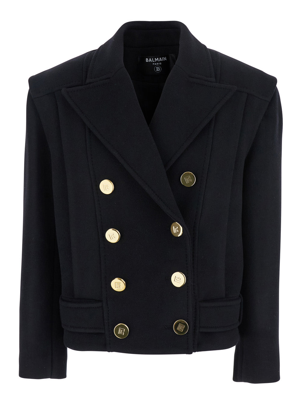 Balmain Women Black Jacket With Wide Lapels And Metallic Logo Buttons In Wool Woman BALMAIN