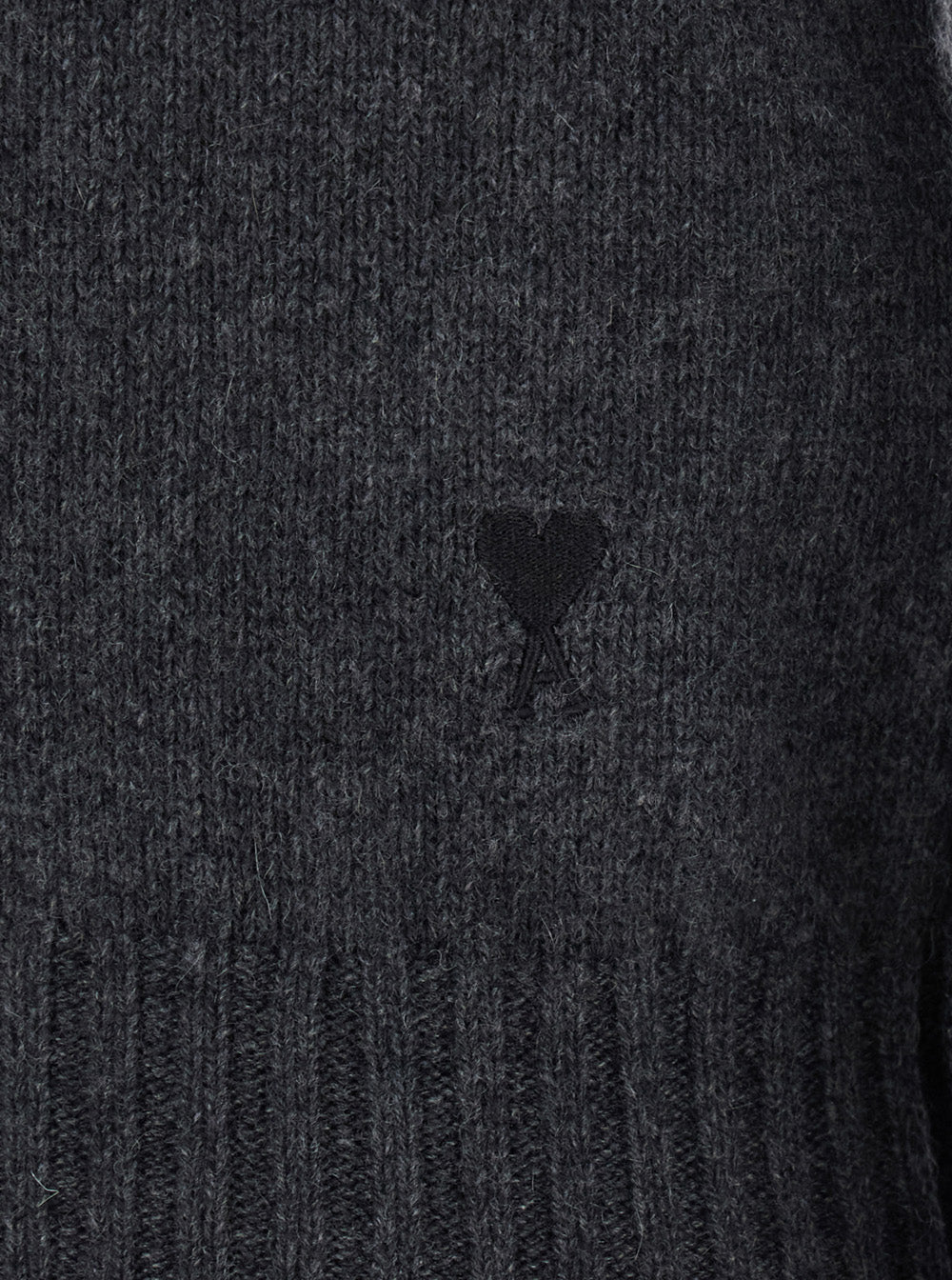 Ami Paris Women Grey Turtleneck Sweater With Ribbed Trims In Cashmere Woman AMI PARIS