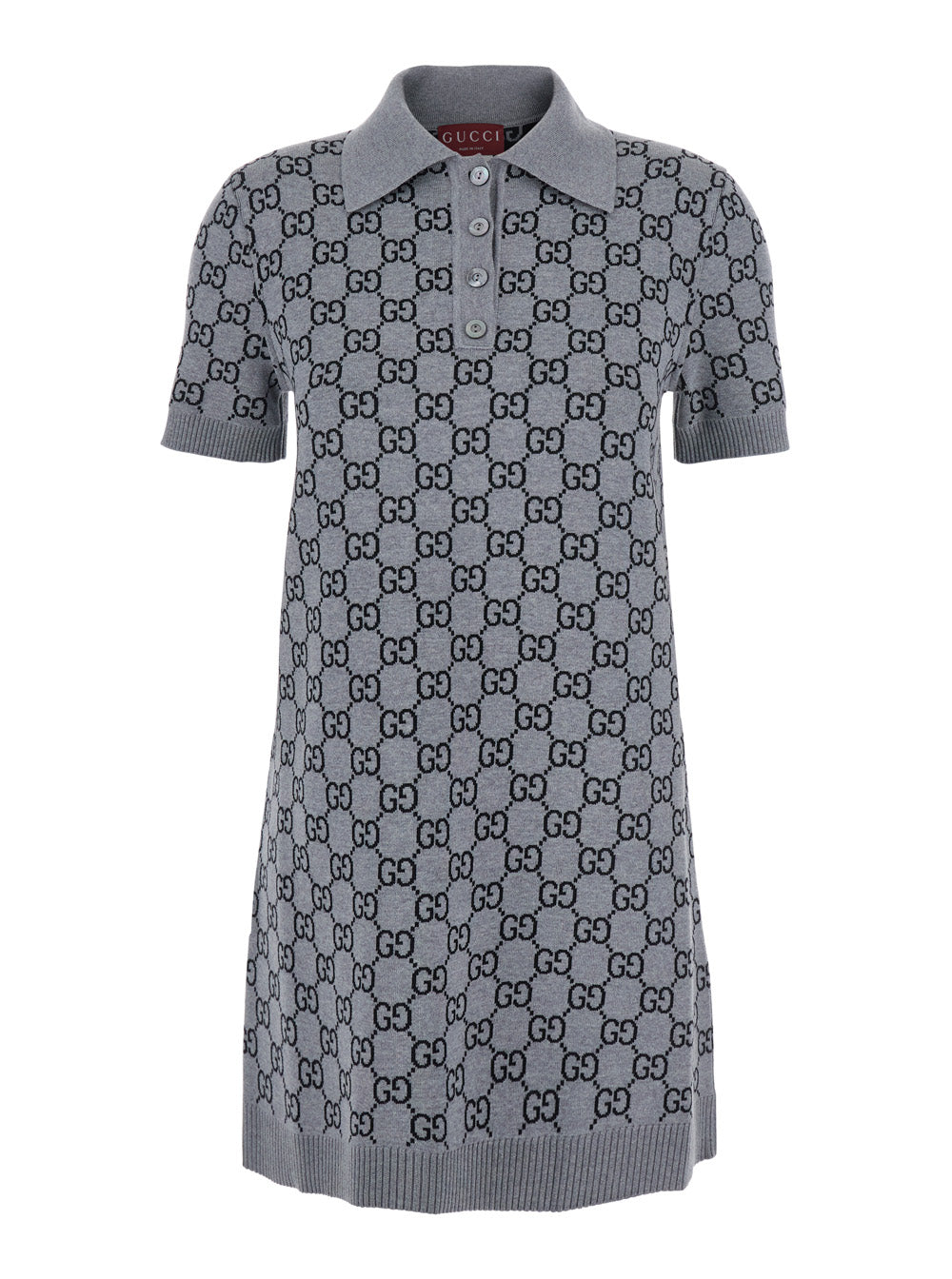Gucci Women Grey Dress With Wide Collar And All-Over Gg Motif In Wool Woman GUCCI