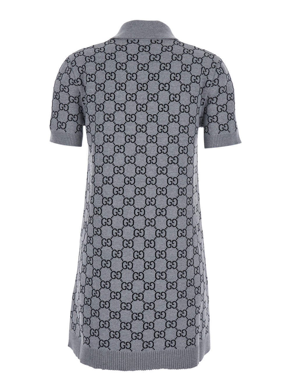 Gucci Women Grey Dress With Wide Collar And All-Over Gg Motif In Wool Woman GUCCI