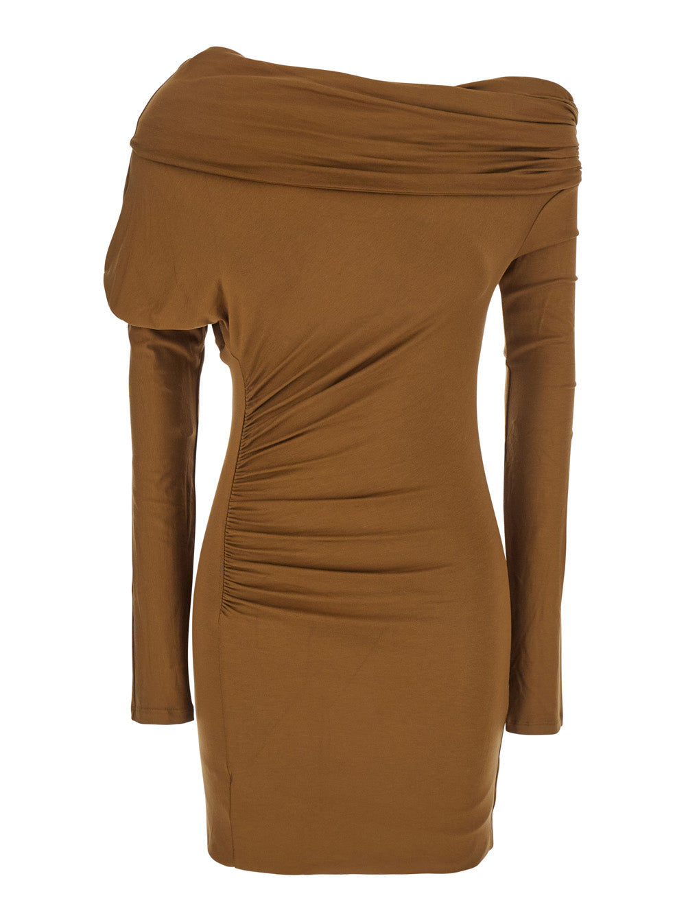 The Andamane Women 'Zoe' Beige Dress With Asymmetrical Design And Draped Detail In Fabric Woman THE ANDAMANE