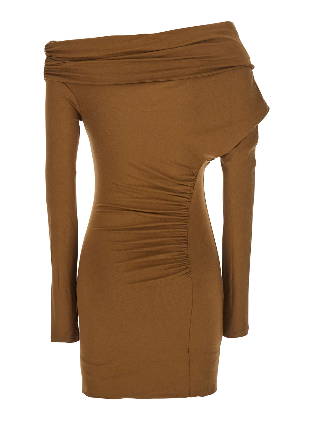 The Andamane Women 'Zoe' Beige Dress With Asymmetrical Design And Draped Detail In Fabric Woman THE ANDAMANE