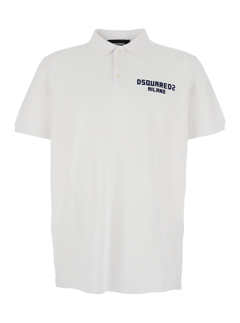 Dsquared2 Men White Polo Shirt With Classic Collar And Logo Lettering On The Front In Cotton Man DSQUARED2