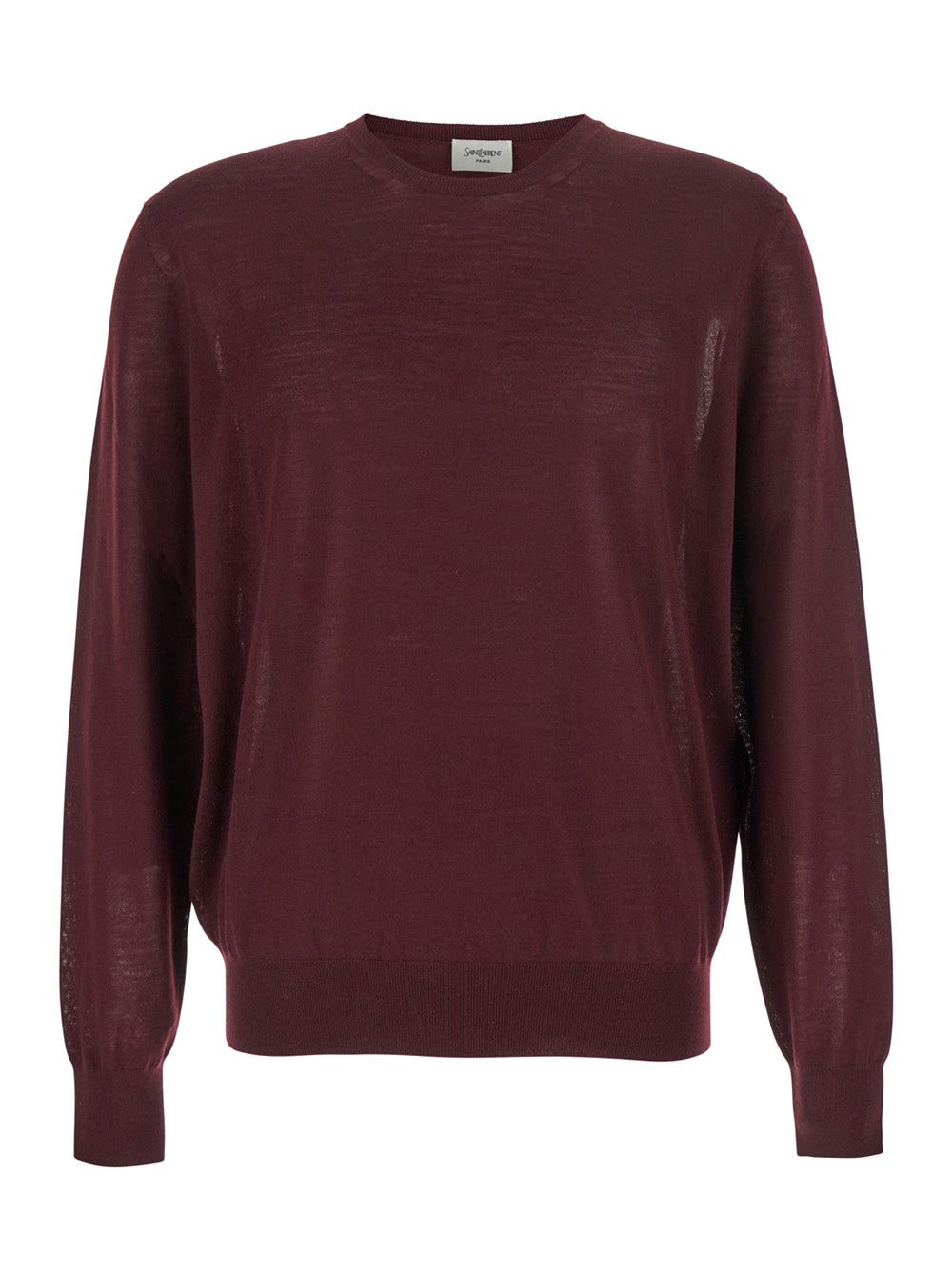 Saint Laurent Men Bordeaux Crewneck Sweater With Cassandre In Cashmere Man SAINT LAURENT