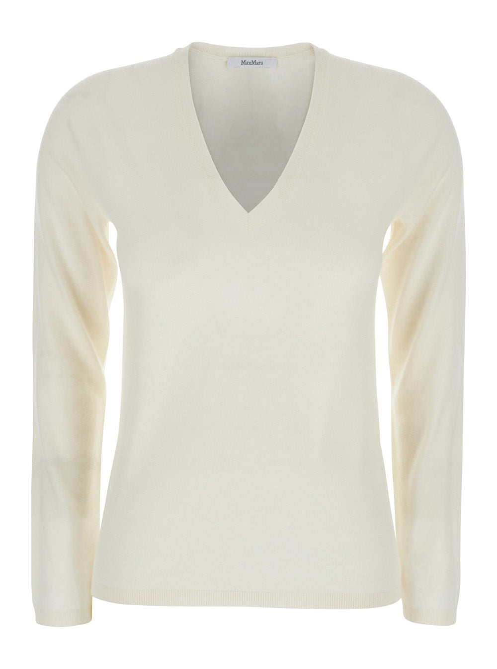 Max Mara Women White V-Neck Sweater In Cashmere Woman