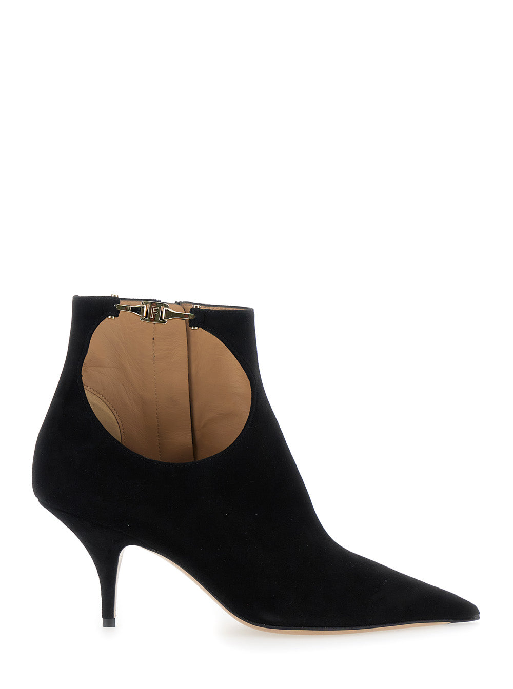 Ferragamo Women 'Agia' Black Ankle Boots With Cut-Out Detail And Stiletto Heel In Suede Woman FERRAGAMO