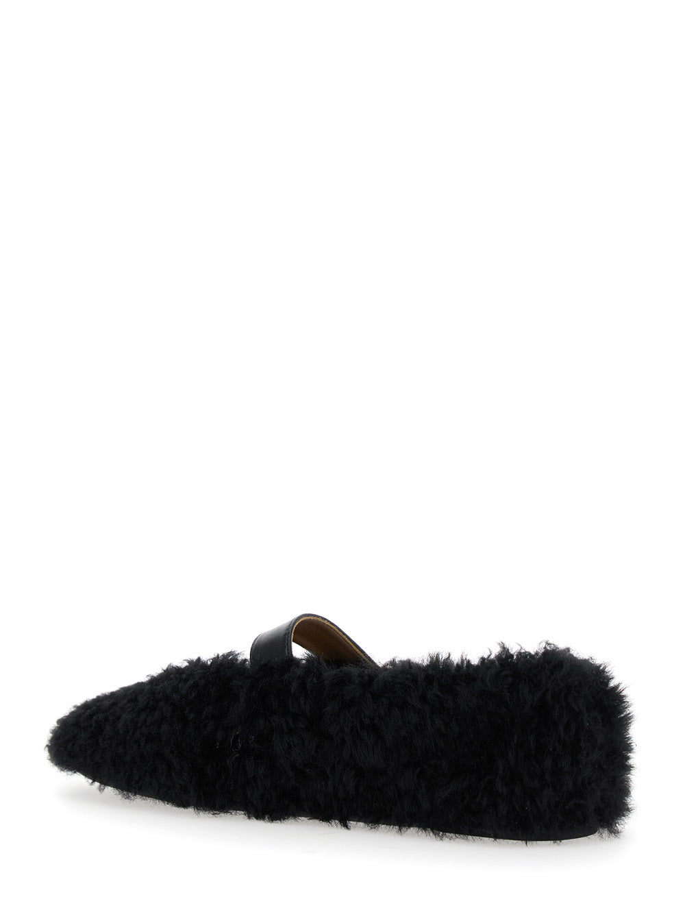 Ferragamo Women Black Ballerinas With Shearling Design And Buckle In Leather Woman