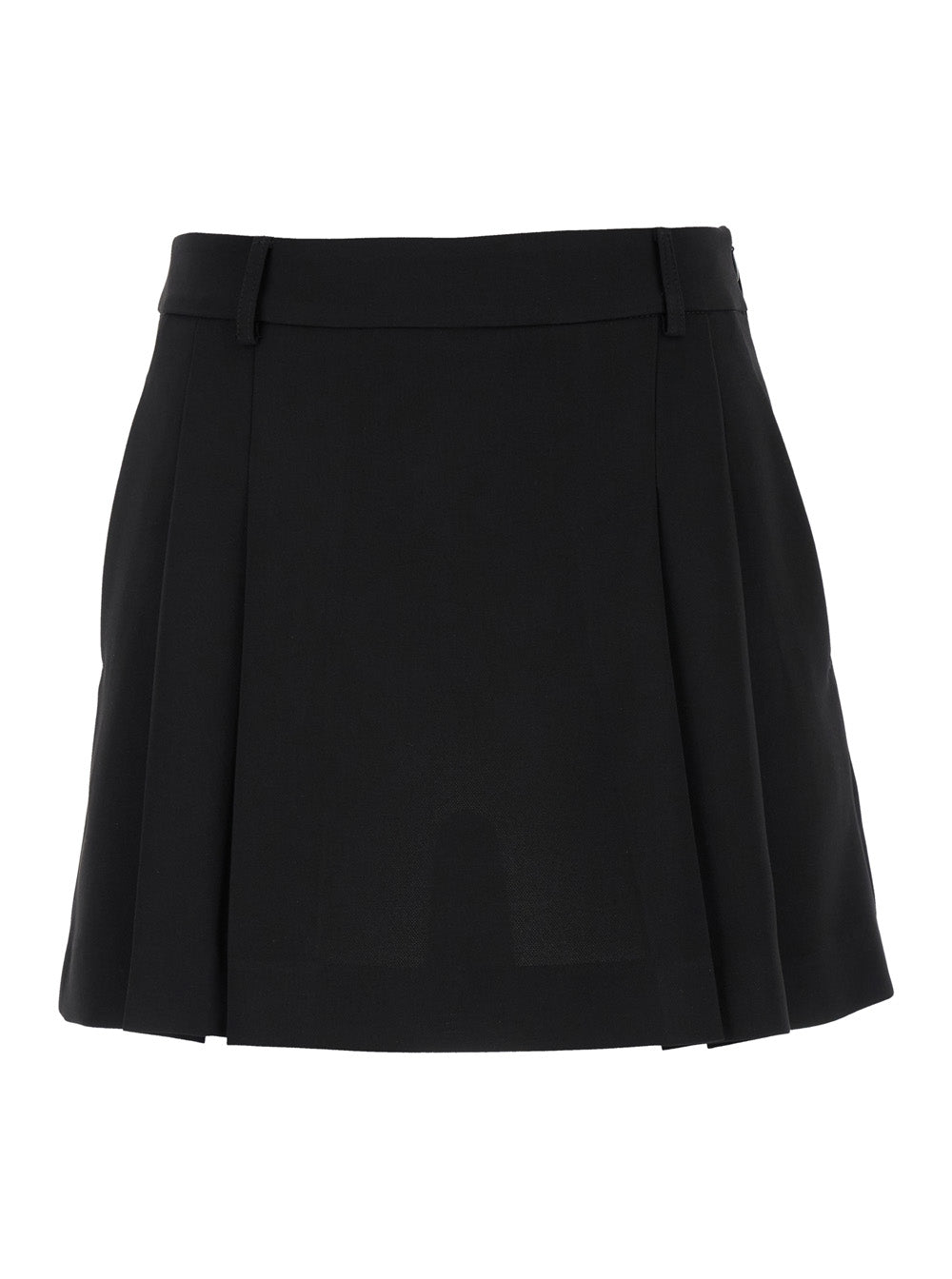 Leplain Women Black Mini Pleated Skirt With Belt Loops In Fabric Woman LEPLAIN