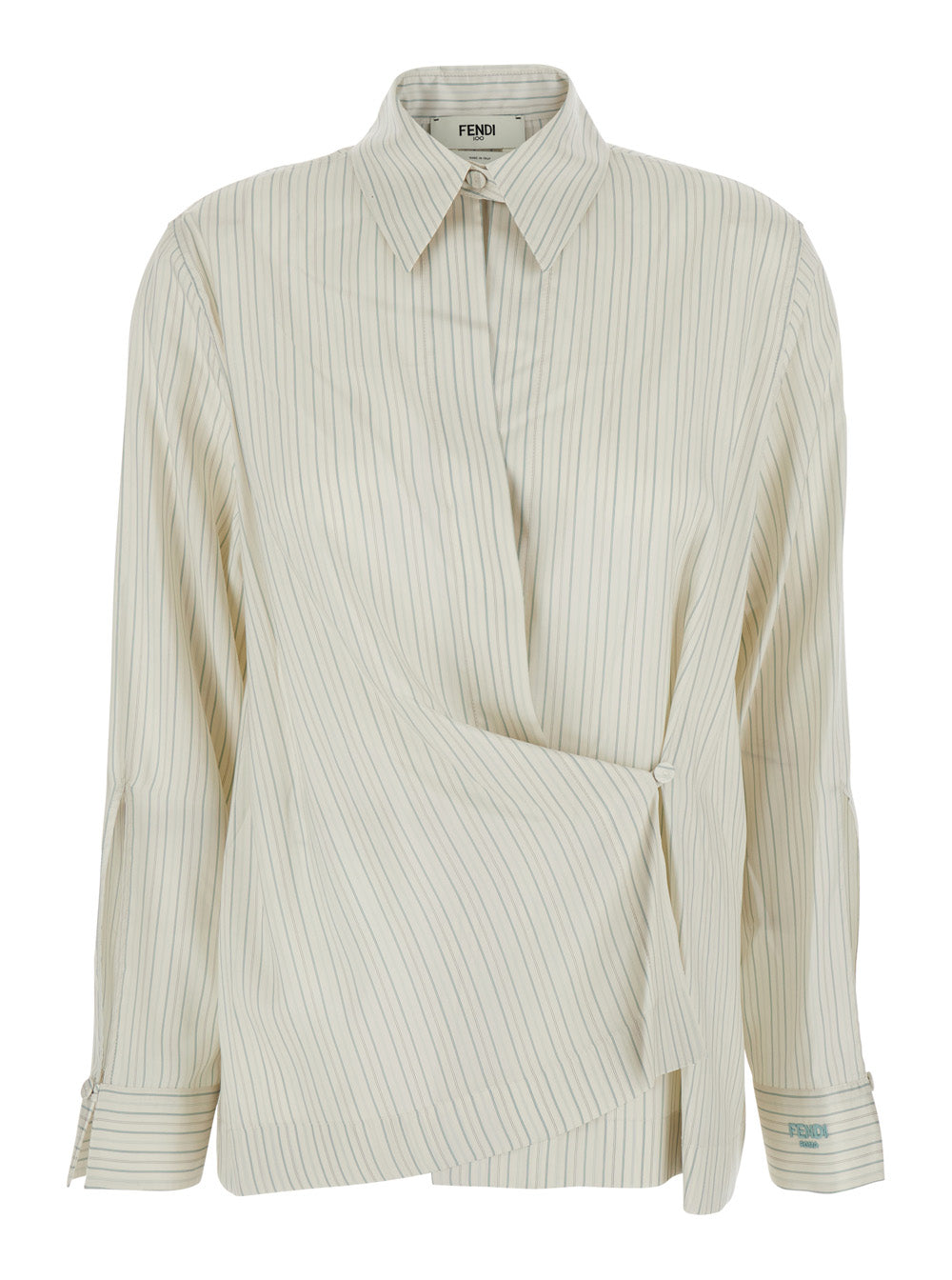 Fendi Women White Shirt With Point Collar And Asymmetrical Closure In Silk Woman FENDI