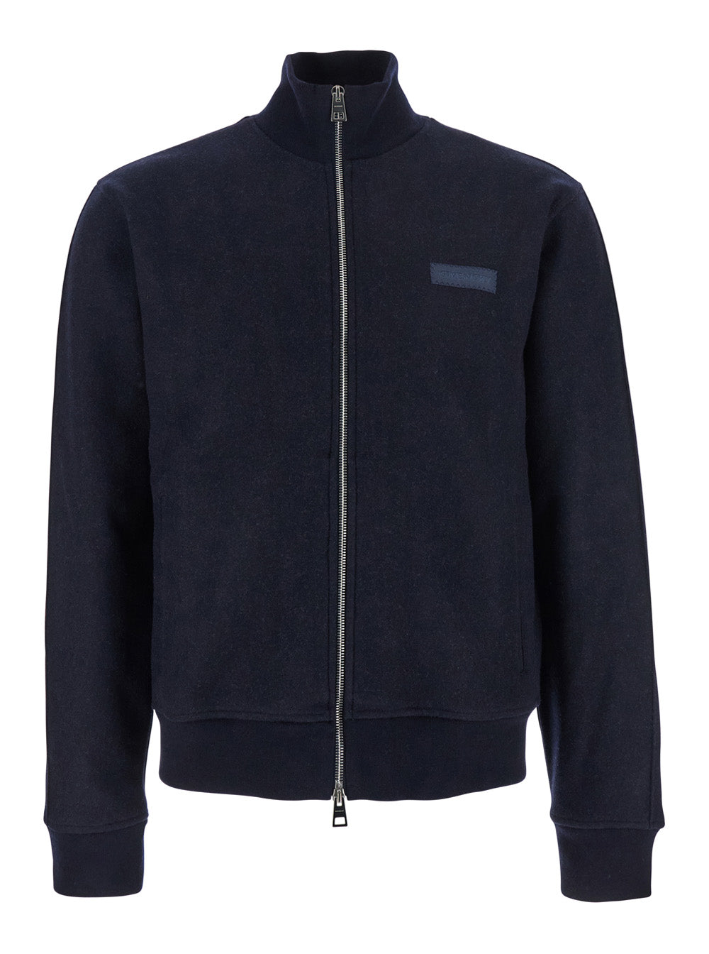 Givenchy Men Blue Jacket With High Neck And Logo Patch On The Front In Wool And Cashmere Blend Man GIVENCHY