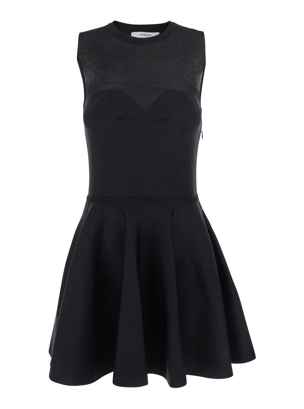 Givenchy Women Black Crew Neck Dress With Flared Skirt In Fabric Woman GIVENCHY