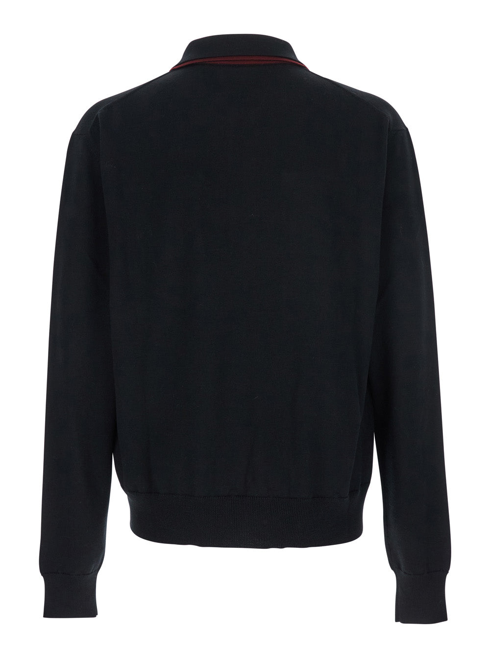 Jil Sander Men Black Sweater With Classic Collar And Front Zip Pockets In Wool Man JIL SANDER