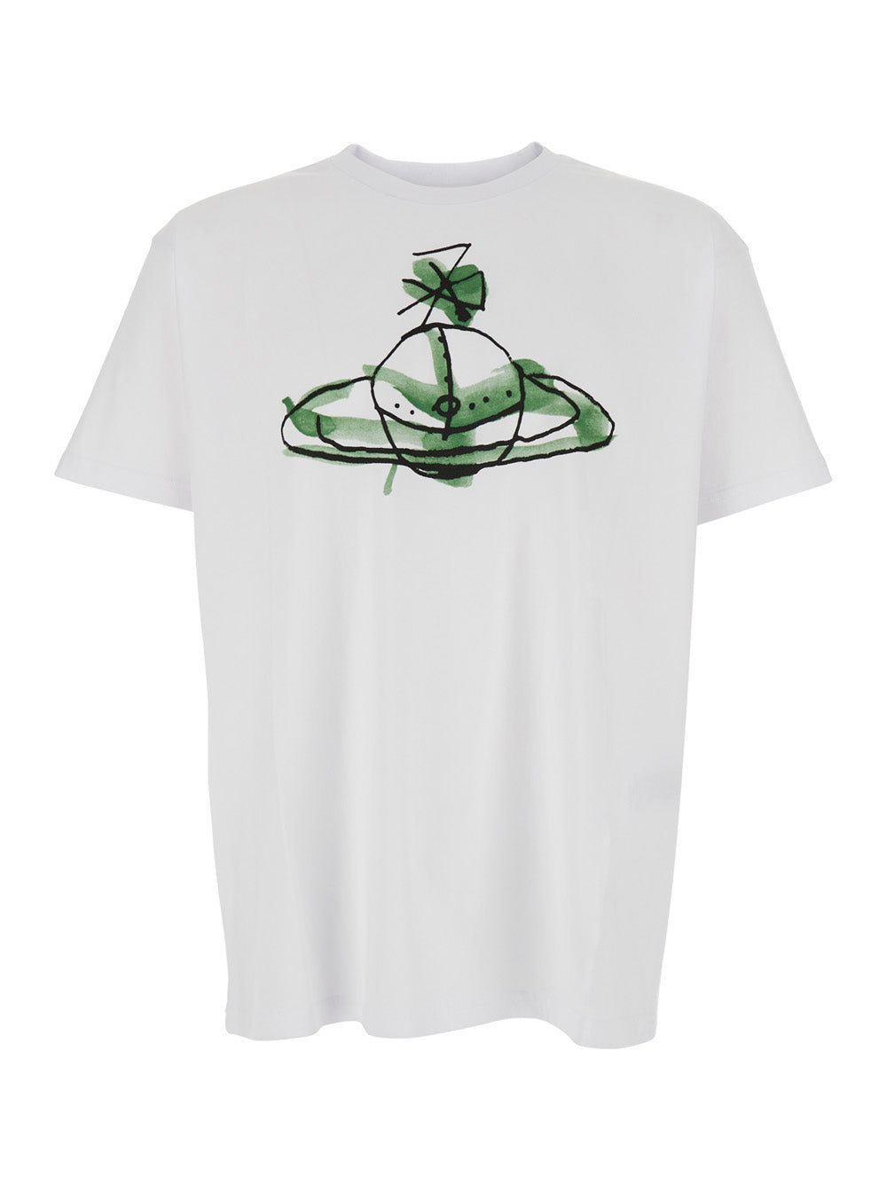 Vivienne Westwood Men White Crew Neck T-Shirt With Orb Print On The Front In Cotton Man VIVIENNE WESTWOOD