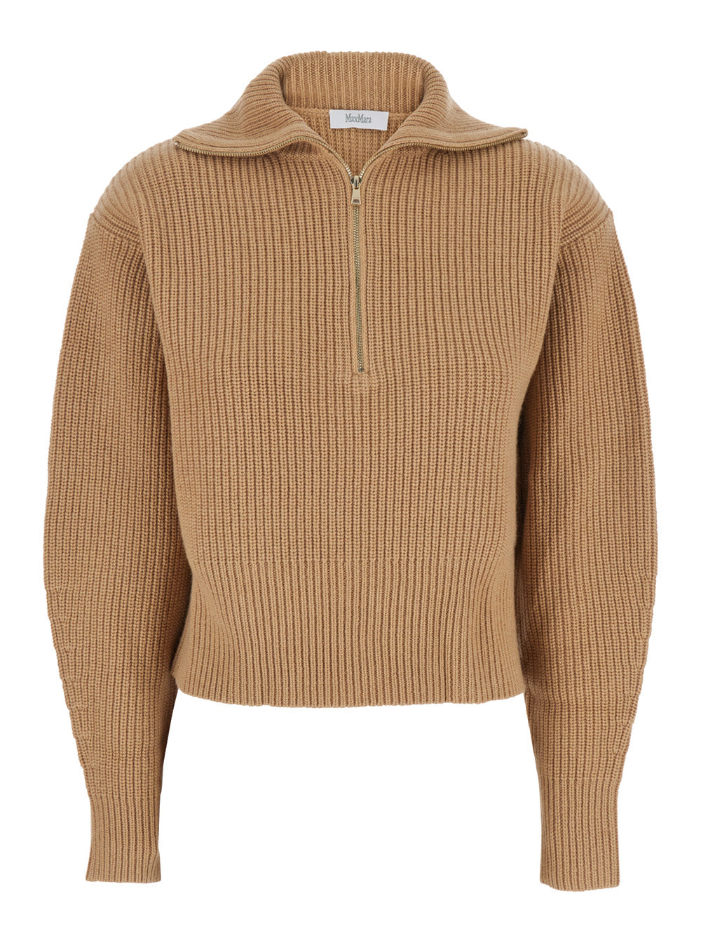 Max Mara Women Beige Turtleneck Sweater With Ribbed Design In Wool And Cashmere Blend Woman MAX MARA