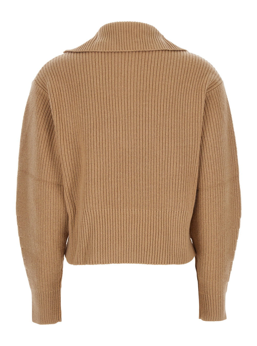 Max Mara Women Beige Turtleneck Sweater With Ribbed Design In Wool And Cashmere Blend Woman MAX MARA