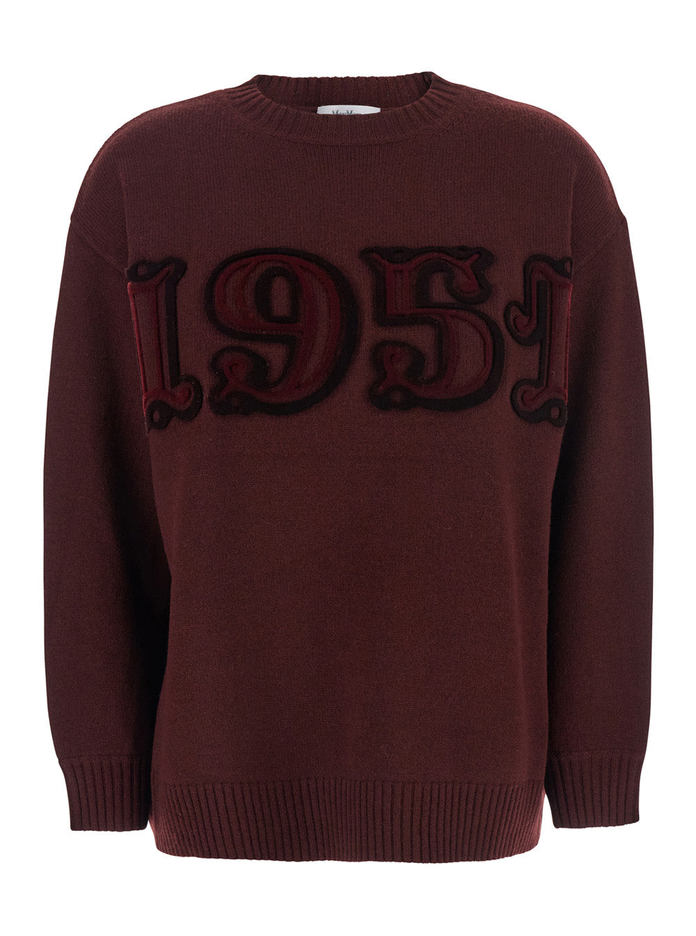 Max Mara Women Bordeaux Crew Neck Sweater With Front Embroidery In Wool And Cashmere Blend Woman MAX MARA