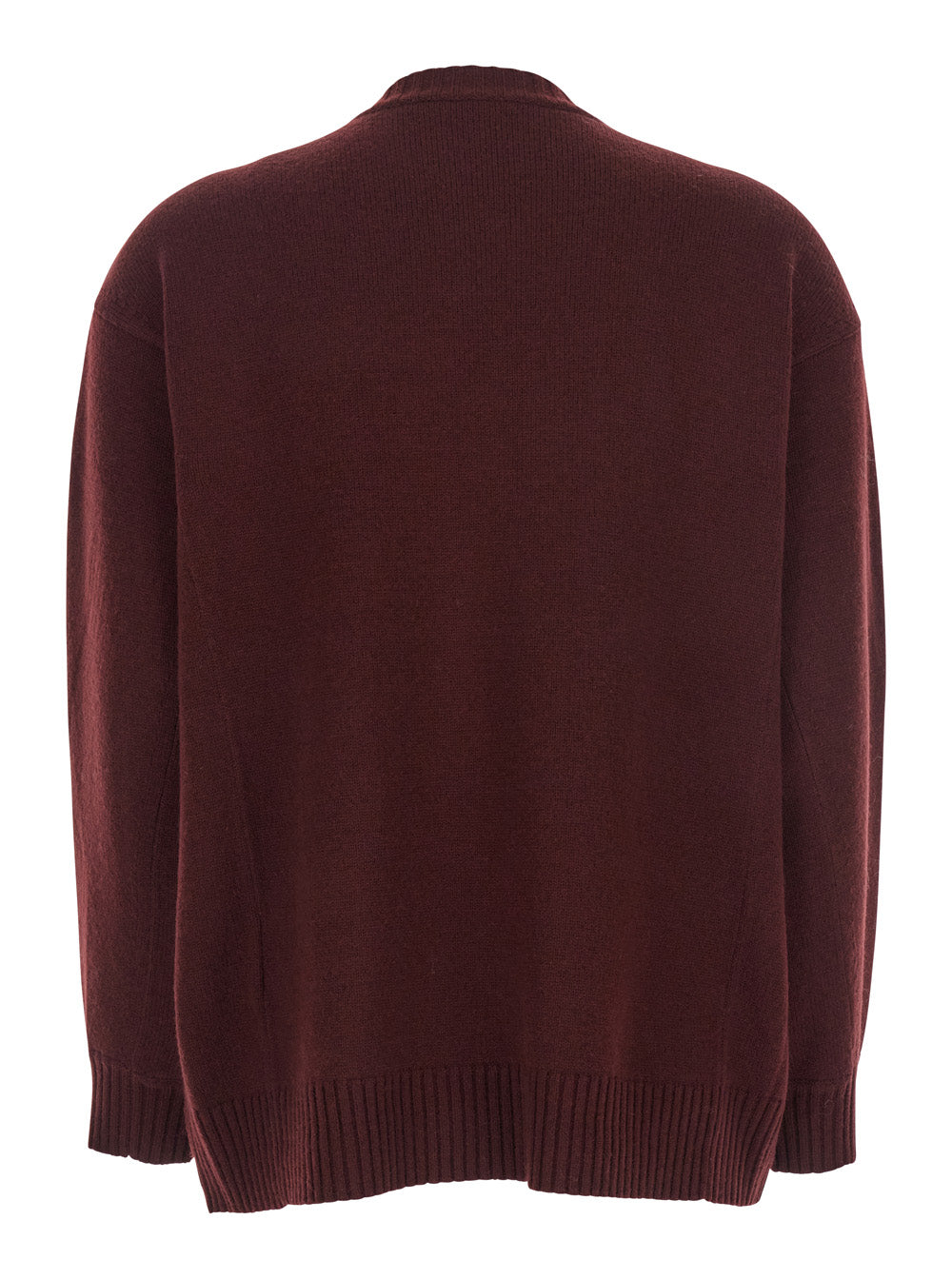 Max Mara Women Bordeaux Crew Neck Sweater With Front Embroidery In Wool And Cashmere Blend Woman MAX MARA
