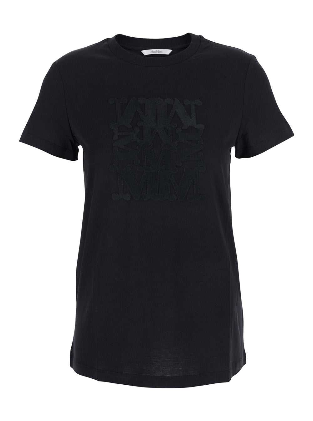 Max Mara Women Black Crew Neck T-Shirt With Front Logo In Cotton Woman MAX MARA