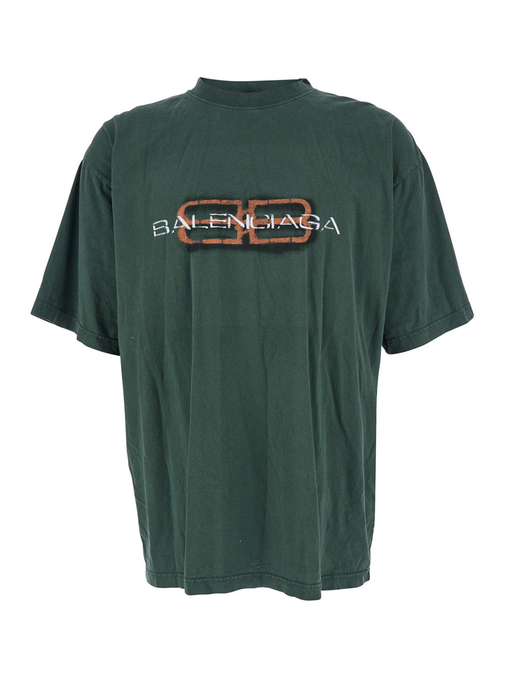 Balenciaga Men Green Crewneck T-Shirt With Logo On The Front In Cotton Man BALENCIAGA