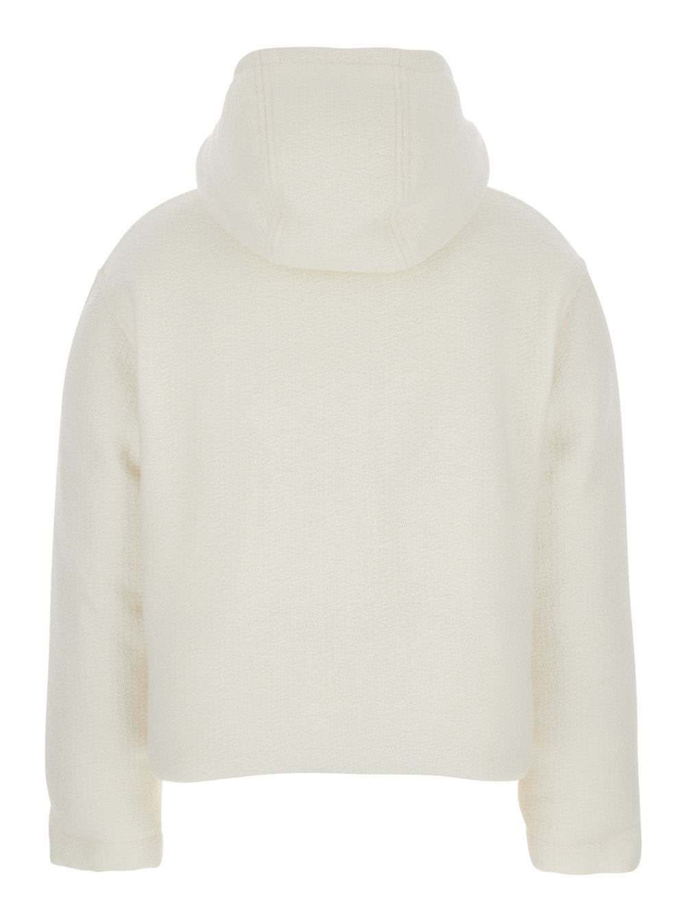 Gucci Women White Wool Bomber Jacket With Fixed Hood And Logo Lettering On The Front GUCCI