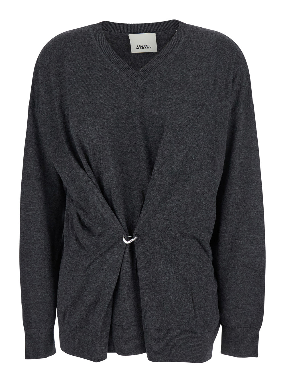 Isabel Marant Women Grey V-Neck Sweater With Ring Detail At The Waist In Fabric Woman ISABEL MARANT