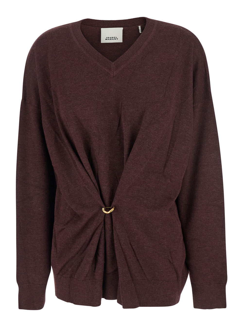 Isabel Marant Women Bordeaux V-Neck Sweater With Ring Detail At The Waist In Fabric Woman ISABEL MARANT