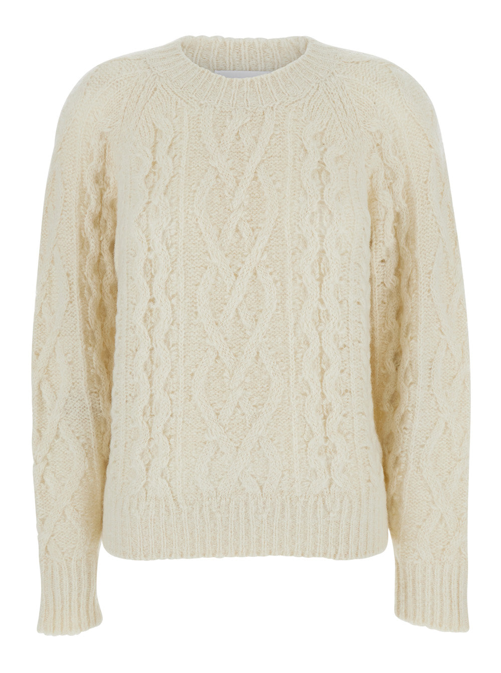 Isabel Marant Etoile Women White Crew Neck Sweater With Braided Design In Wool Woman ISABEL MARANT ETOILE