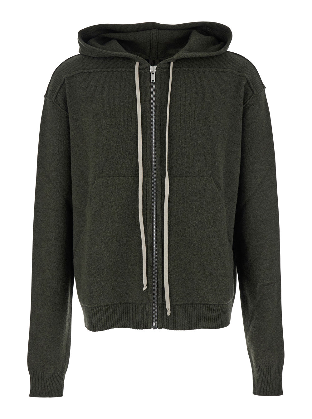 Rick Owens Men Green Sweatshirt With Contrasting Drawstring Hood In Cashmere And Wool Man RICK OWENS