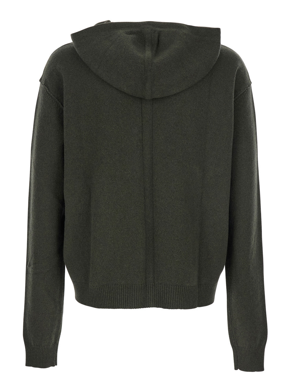 Rick Owens Men Green Sweatshirt With Contrasting Drawstring Hood In Cashmere And Wool Man RICK OWENS