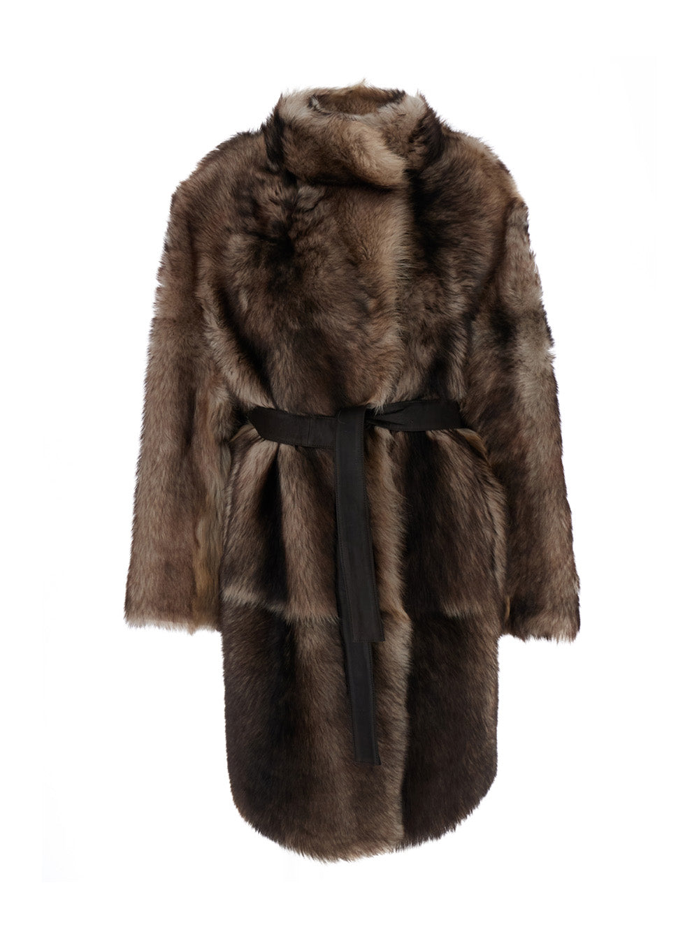Yves Salomon Women Brown Shearling Coat With High Neck And Front Belt Closure In Fur Woman YVES SALOMON