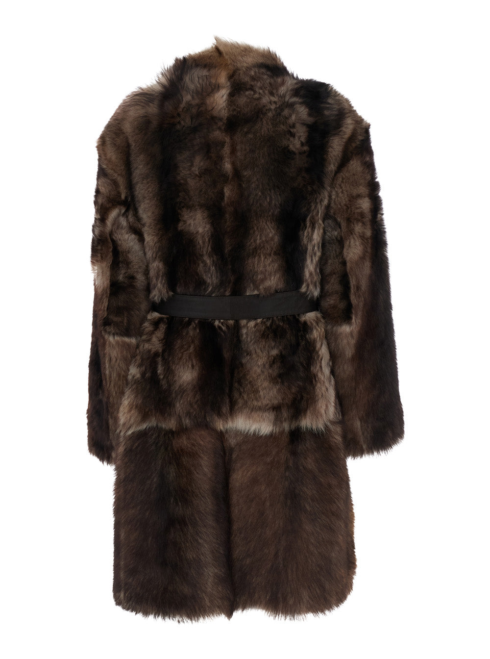 Yves Salomon Women Brown Shearling Coat With High Neck And Front Belt Closure In Fur Woman YVES SALOMON