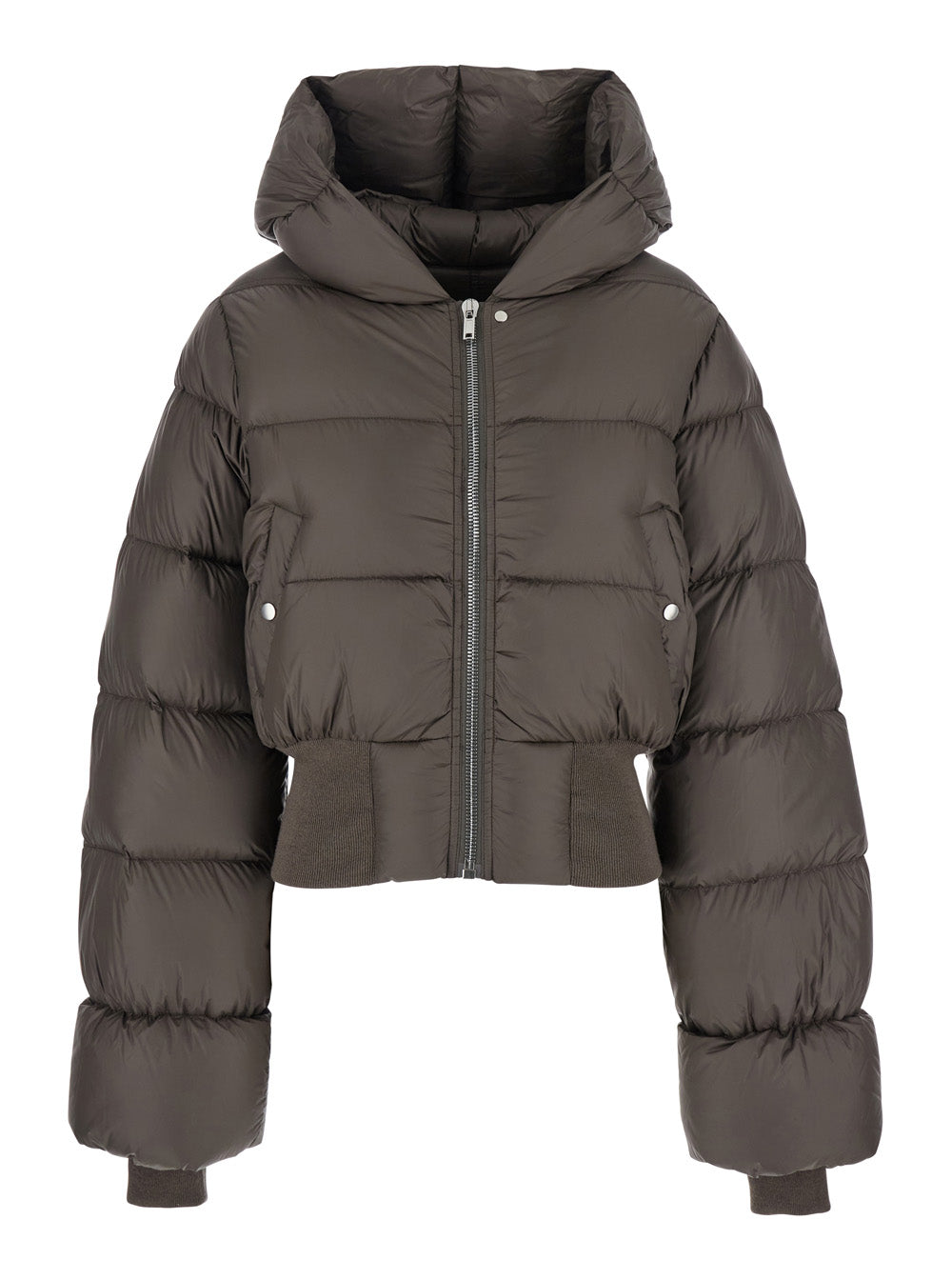 Rick Owens Women Brown Down Jacket With Crop Design And Fixed Hood In Tech Fabric Woman RICK OWENS