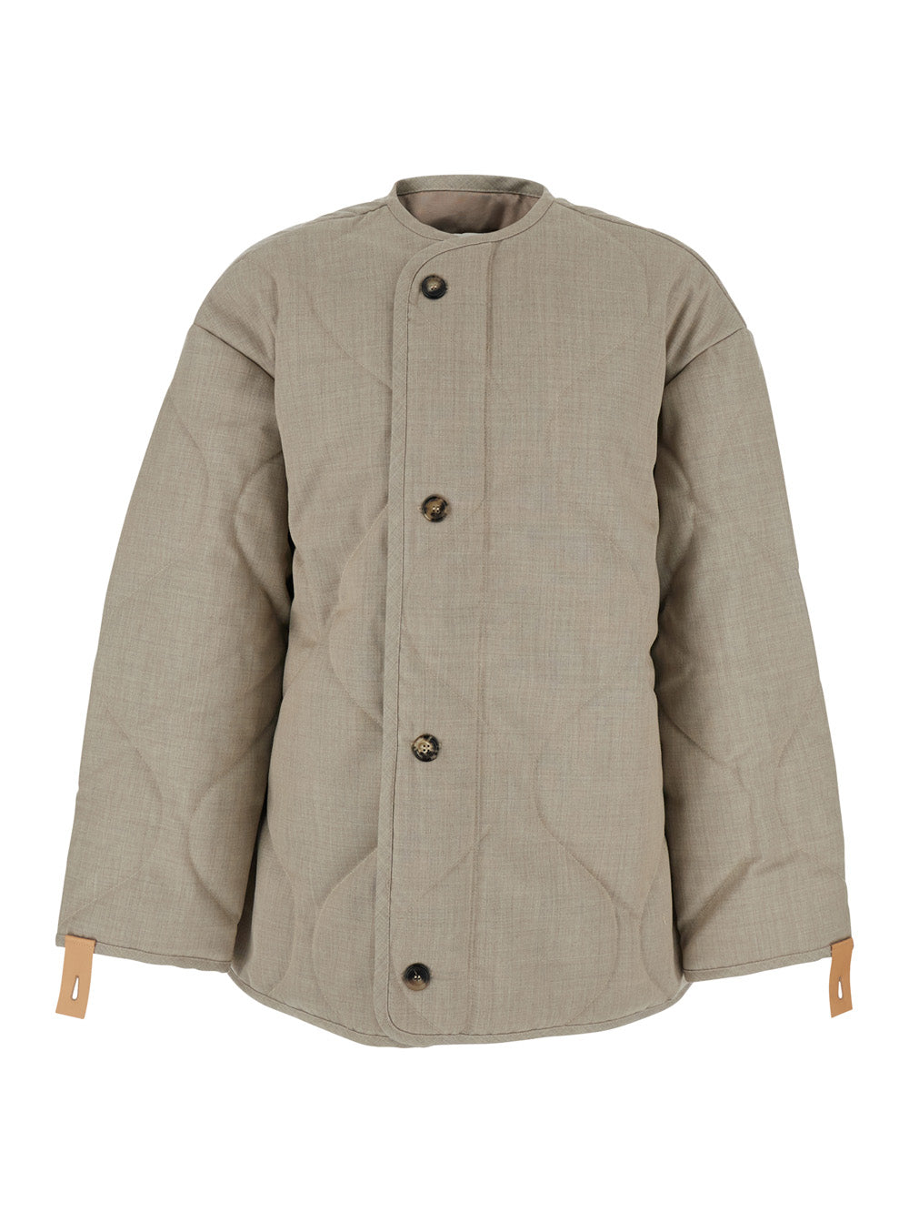 Jw Anderson Men Beige Crewneck Jacket With Quilted Design On The Front And Logo Embroidery On The Rear In Fabric Man J.W. ANDERSON