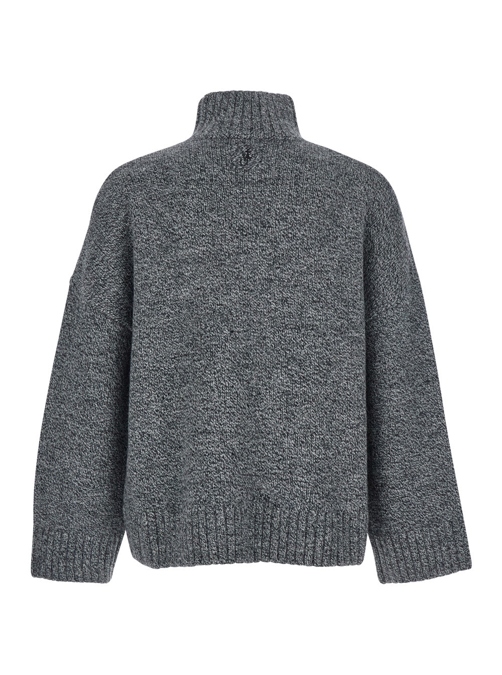 Jw Anderson Men Grey Sweater With High Neck And One Front Patch Leather Pocket In Wool Blend Man J.W. ANDERSON