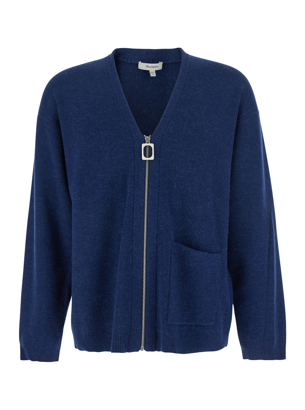 Jw Anderson Men Blue Cardigan With V Neck And And Front Zip Closure In Wool Blend Man J.W. ANDERSON