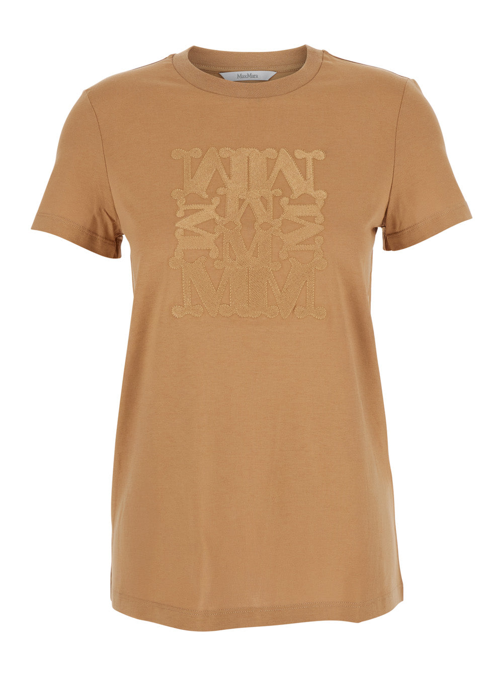 Max Mara Women 'Bravo' Beige Crewneck T-Shirt With Logo Embroidery On The Front In Cotton Woman MAX MARA