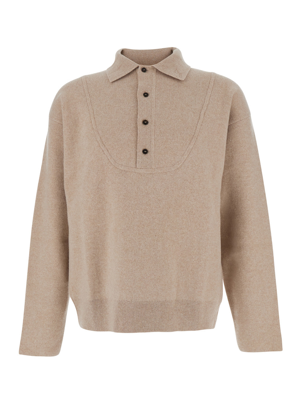 Jacquemus Men Beige Sweater With Polo Collar And Ribbed Details In Wool Man JACQUEMUS