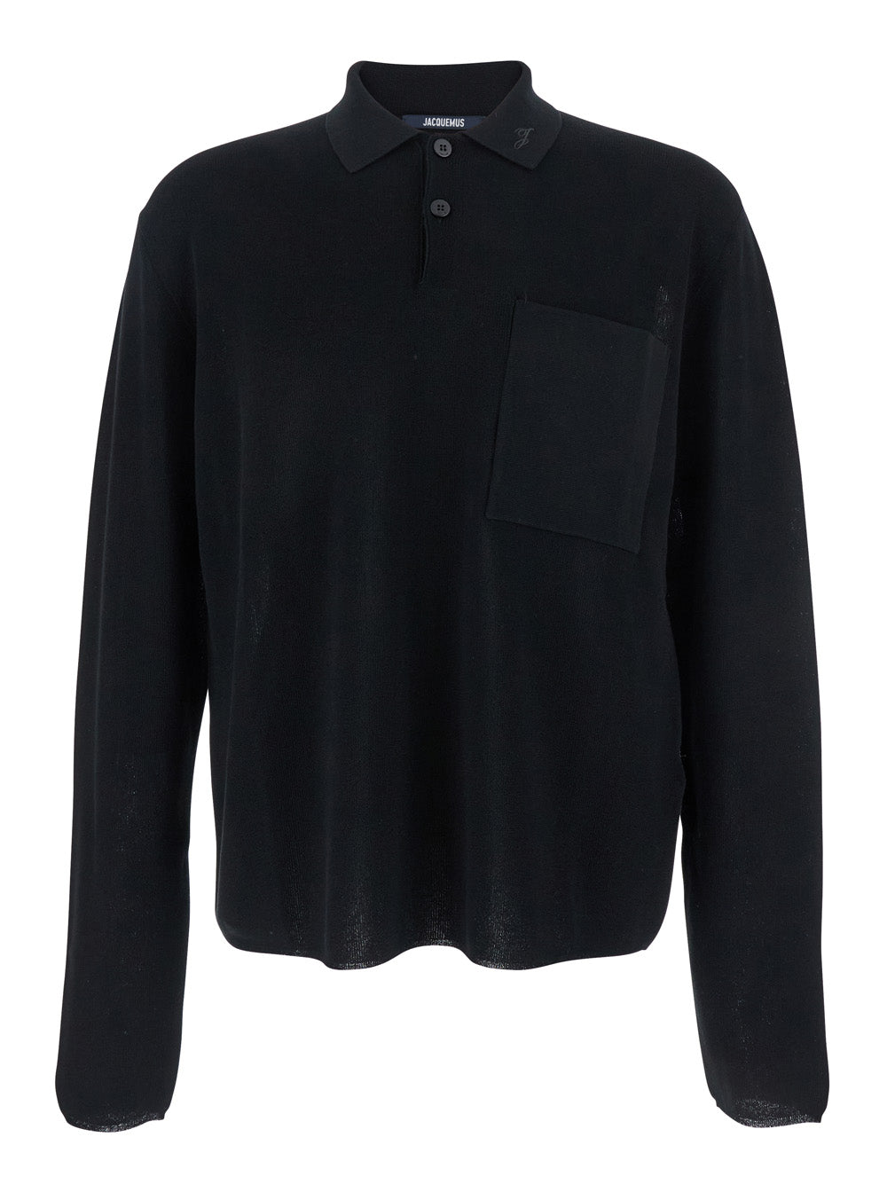 Jacquemus Men Black Polo Shirt With Tone-On-Tone Logo On Front In Cotton Knit Man JACQUEMUS
