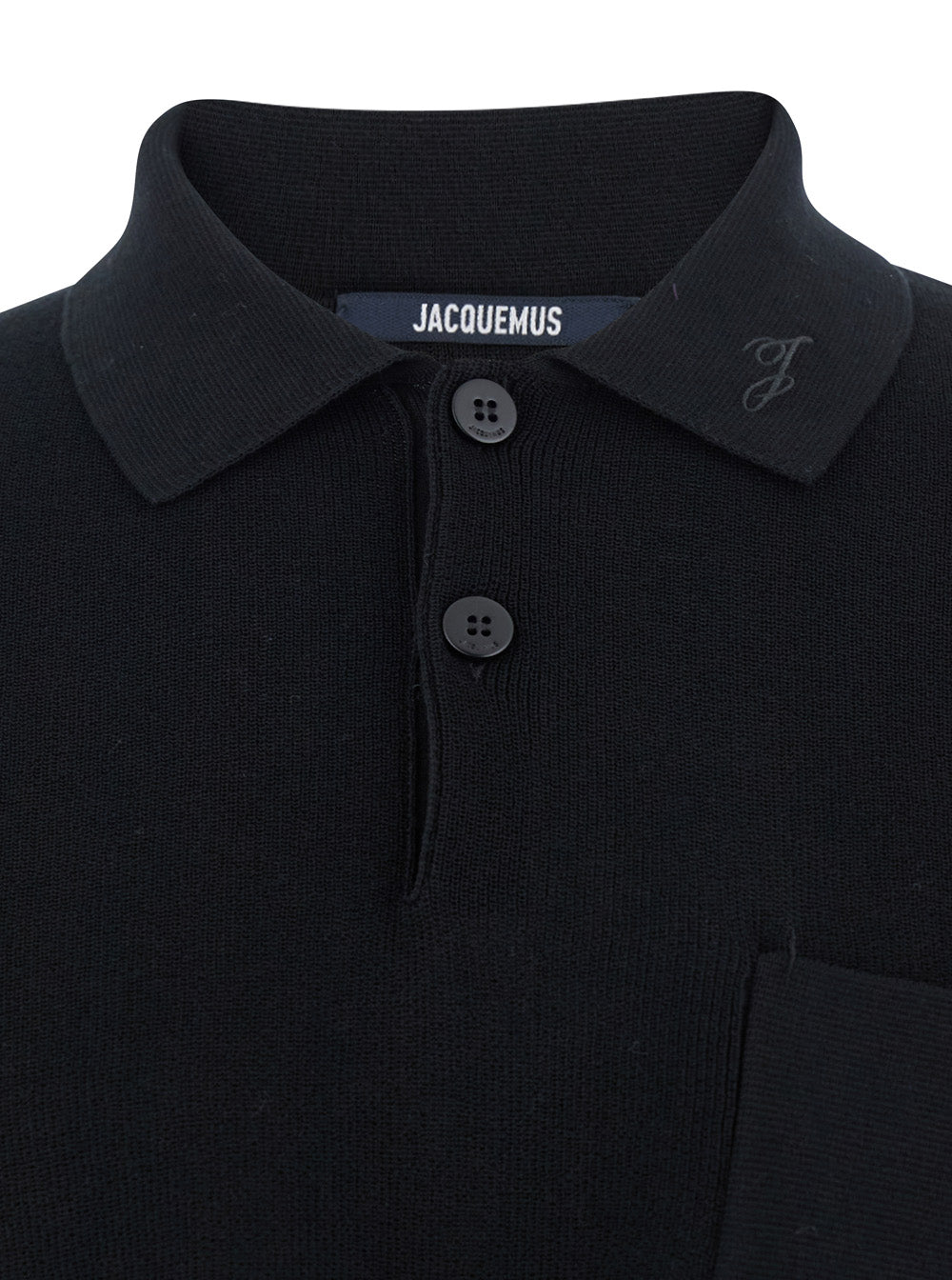 Jacquemus Men Black Polo Shirt With Tone-On-Tone Logo On Front In Cotton Knit Man JACQUEMUS