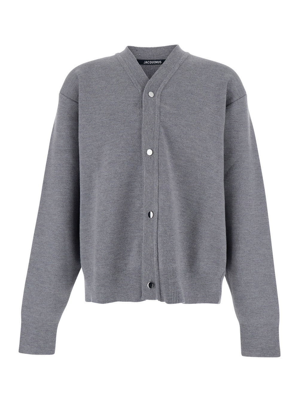 Jacquemus Men Grey V-Neck Cardigan With Dropped Shoulders In Cotton Man JACQUEMUS