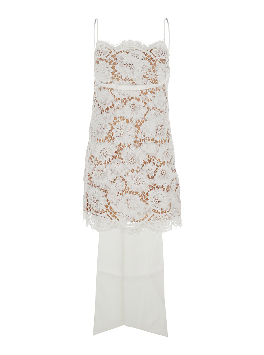 Self-Portrait Women White Sleeveless Mini Dress With Floral Lace Embroidery And Scallop Hem In Cotton Blend Woman SELF-PORTRAIT