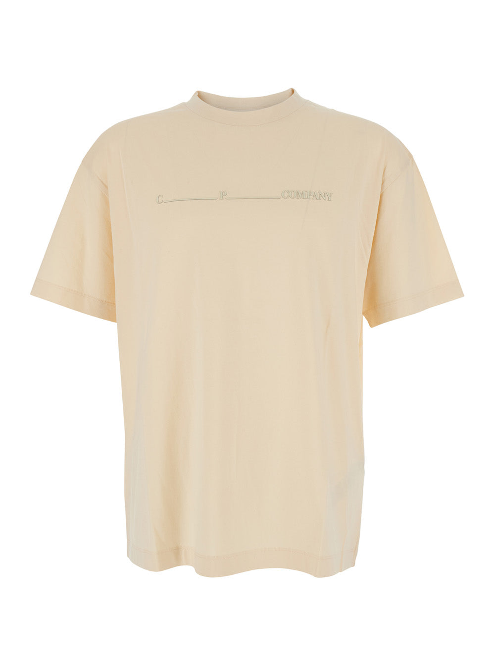 C.P. Company Men Beige T-Shirt With Logo On The Front In Cotton Man C.P. COMPANY