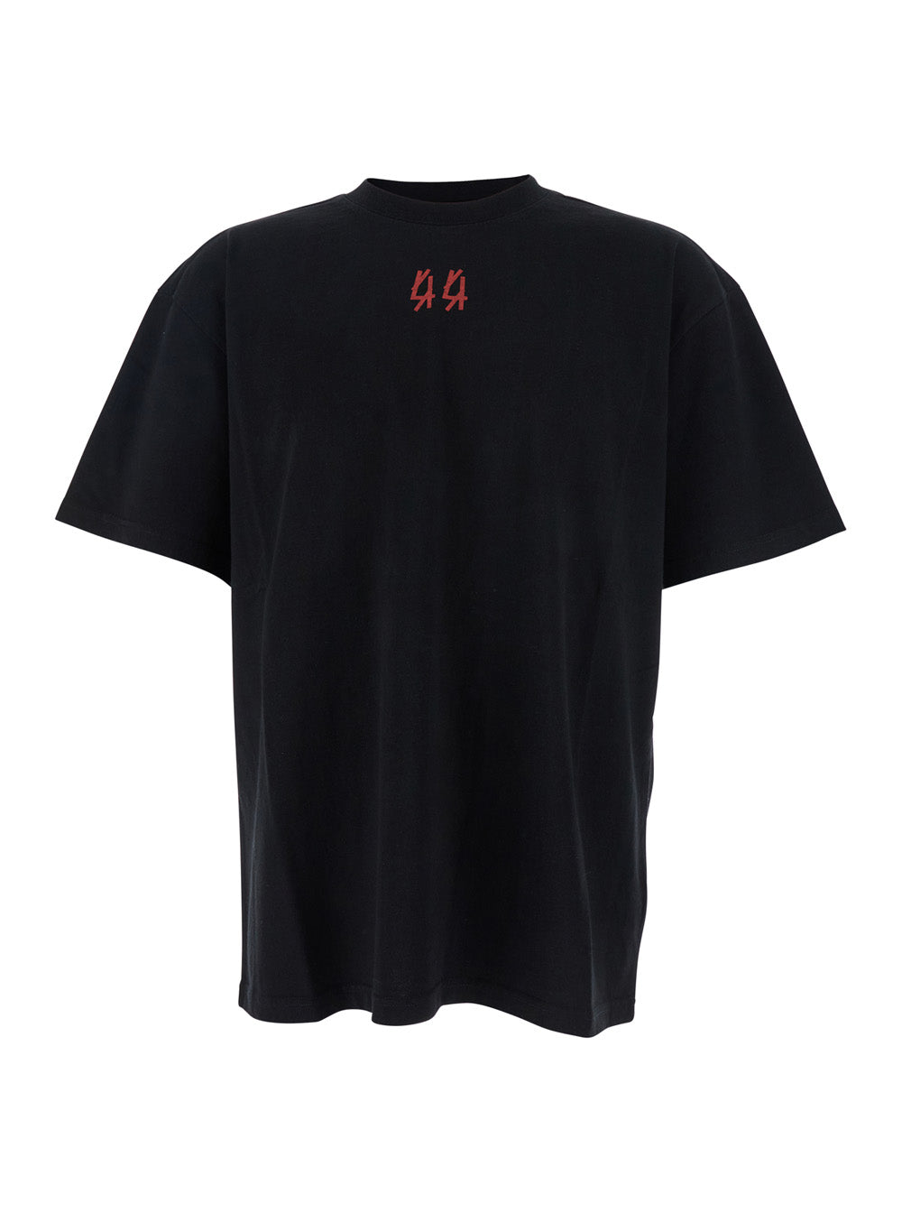 44 Label Group Men Black Crewneck T-Shirt With Logo On The Front And Maxi Logo On The Rear In Cotton Man 44 LABEL GROUP