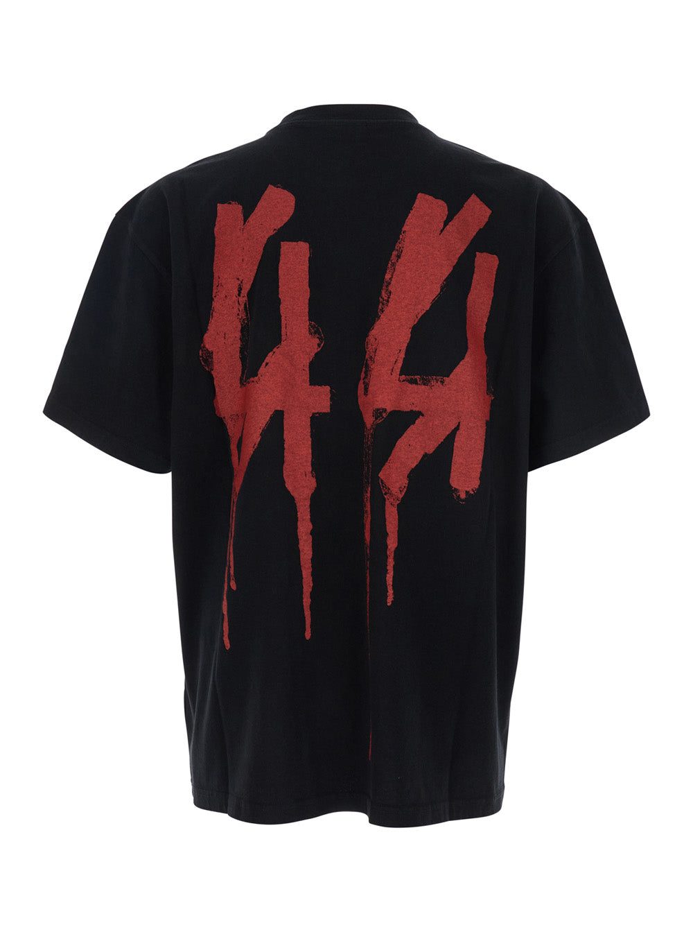 44 Label Group Men Black Crewneck T-Shirt With Logo On The Front And Maxi Logo On The Rear In Cotton Man 44 LABEL GROUP