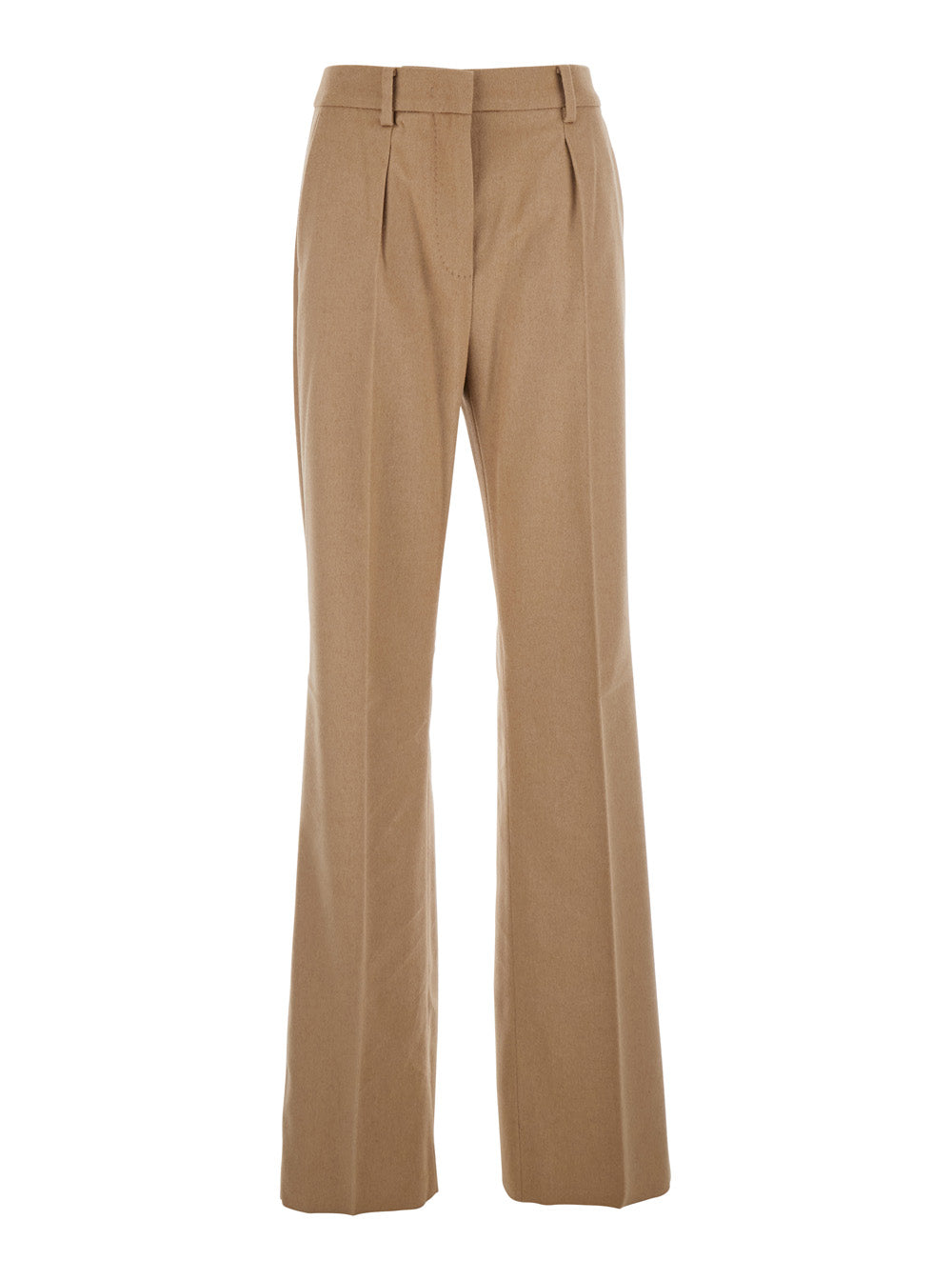 Max Mara Women Beige Pants With Belt Loops And Pence Details In Wool Blend Woman MAX MARA