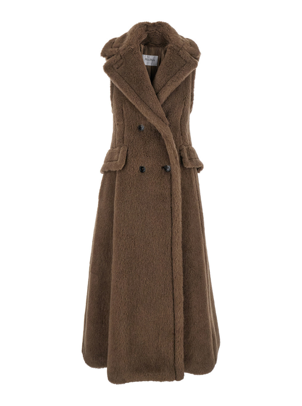 Max Mara Women Brown Sleeveless Coat With Wide Classic Lapels In Fur Woman MAX MARA