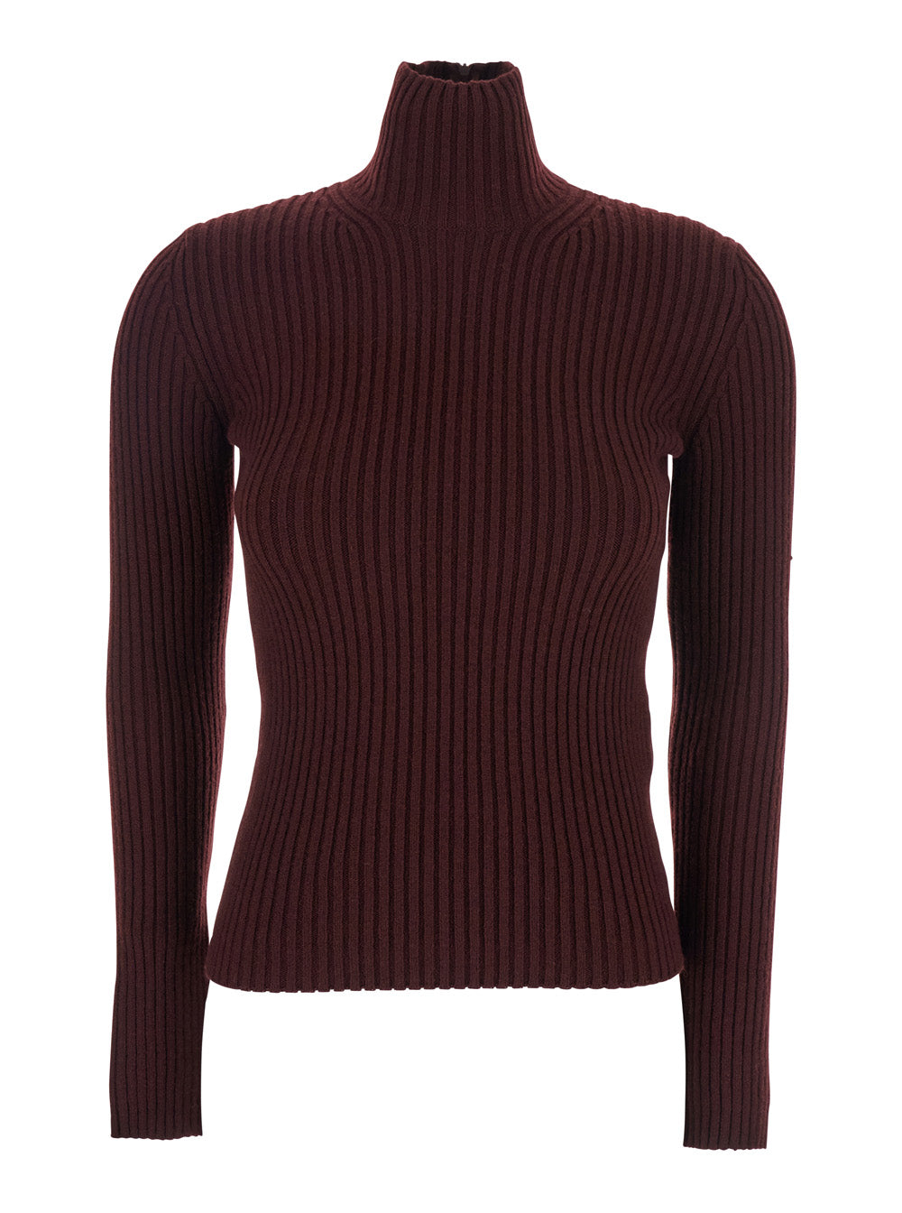 Max Mara Women Bordeaux Turtleneck Sweater With Ribbed Design In Wool Blend Woman MAX MARA