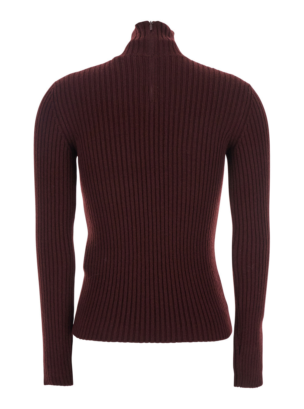 Max Mara Women Bordeaux Turtleneck Sweater With Ribbed Design In Wool Blend Woman MAX MARA