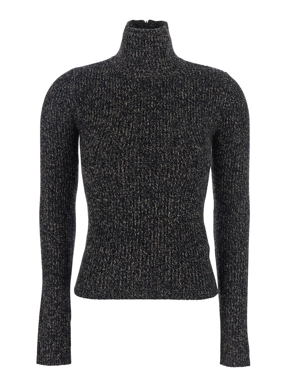Max Mara Women Grey Turtleneck Sweater With Ribbed Design In Wool Blend Woman MAX MARA