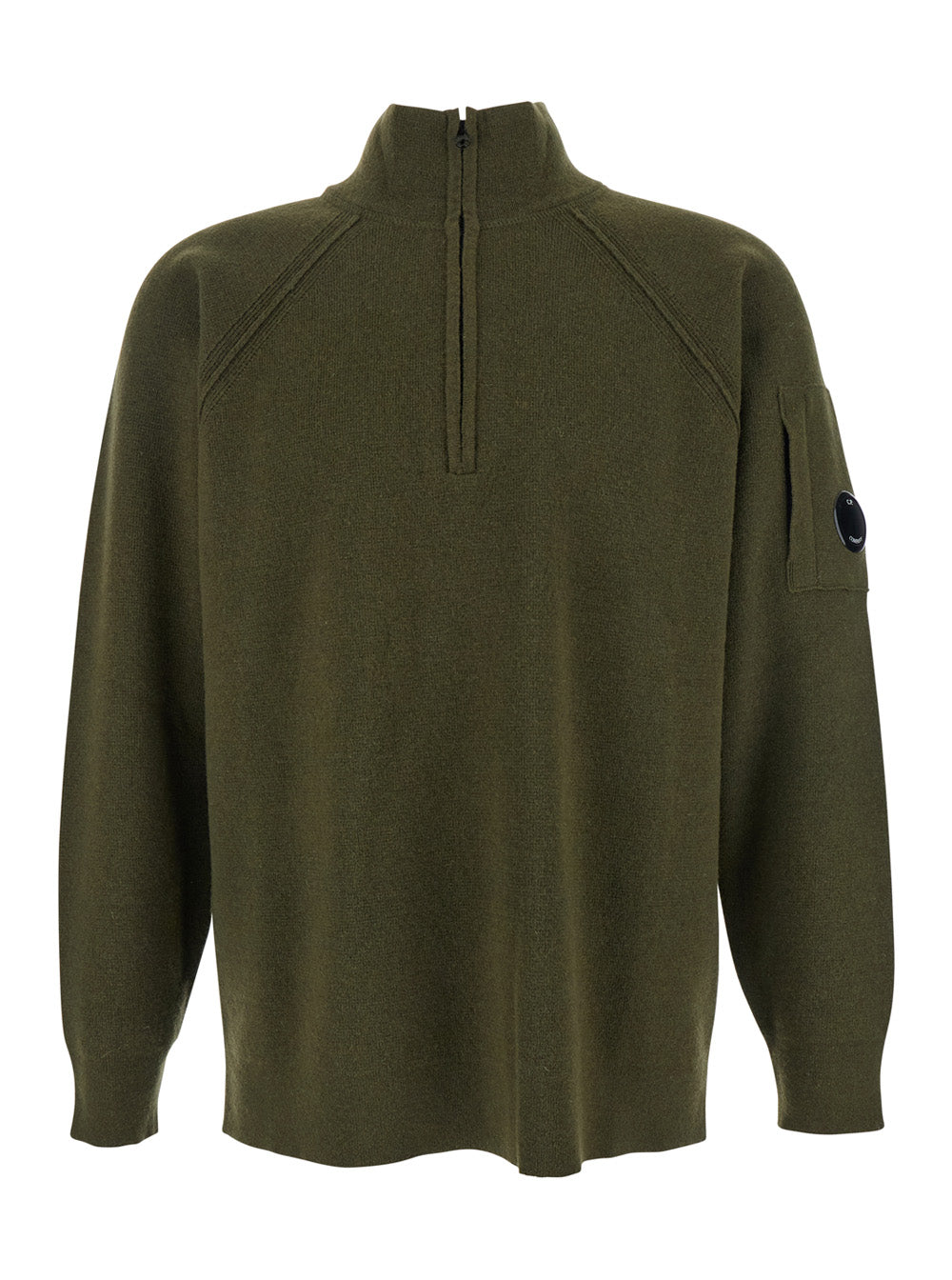 C.P. Company Men Green Turtleneck Sweater With Logo Plaque On The Sleeve In Wool Man C.P. COMPANY